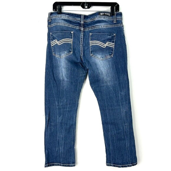 Red Rivet Womens Cropped Size 11 Blue Jeans Thick Stitch Distressed Straight E3 - Picture 5 of 11
